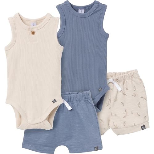 Modern Moments by Gerber Baby Boys' Ribbed 4-piece Sleevless Bodysuit & French Terry Short Set