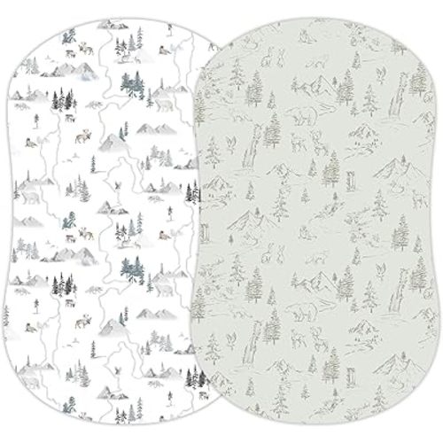 Baby Bassinet Sheets for Boy, Girl (Arctic Journey) 2-Pack - Fitted Bedside Bassinet Sheets - Buttery Soft Cotton Blend for Standard Bassinet Mattress Pad - Compatible with Halo Bassinest