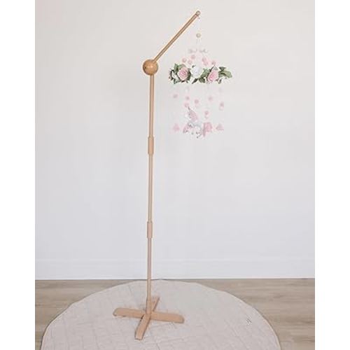 Baby Crib Mobile Arm Wooden Holder Floor Stand - Floor Stand, 360° Adjustable Height - Universal Baby Mobile Hanger, fits Any Crib (100% Natural Beechwood) - Nursery Decor & Gift Accessories