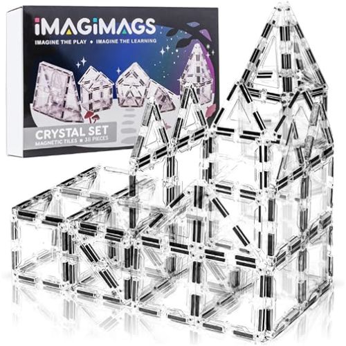 Magnetic Building Tiles, 38 Piece Transparent Clear Crystal Set for Boys Girls Kids, Educational Creative Learning Activity Building Block Toddler Toys, STEM, Children Ages 3 Years +