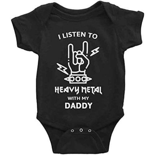 Heavy Metal with Daddy Cute Baby Bodysuit Short Sleeve Rompers Jumpsuit Unisex