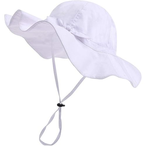 Baby Girl Sun Hat with UPF 50+ Outdoor Adjustable Beach Hat with Wide Brim Bucket Hats