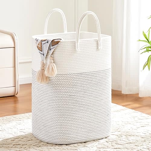 Laundry Basket,Woven Cotton Rope Laundry Hamper,60L Versatile Storage for Dirty Clothes,Baby Toys,and Blankets in Bathroom, Nursery,and Living Room
