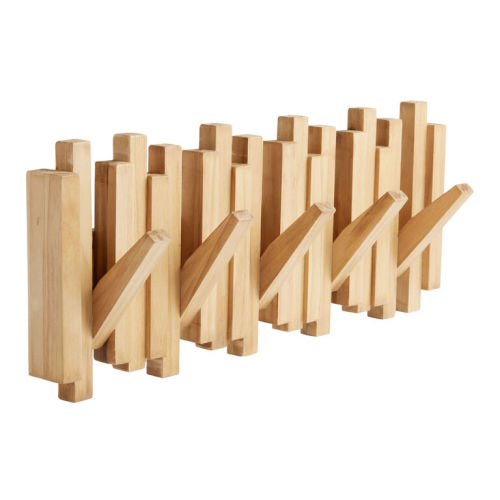 Natural Pine Wood Hidden Hook Wall Rack
