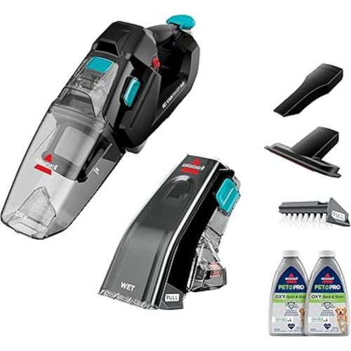 BISSELL Stain Eraser Duo, 2-in-1 Cordless Portable Deep Cleaner and Hand Vacuum with PET PRO OXY Spot & Stain Formula, 3705, Black