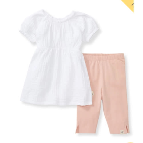 Puff Sleeve Organic Baby Girl Top & Pants Set