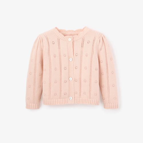 Pale Pink Pointelle Knit Baby Cardigan