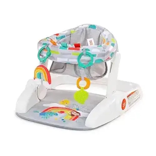 Bright Starts Learn-to-Sit Baby Floor Seat, 2-Positions Grow with Infant, Portable Baby Chair, Includes Sensory Toys, Unisex, 4-12 Months, Playful Paradise