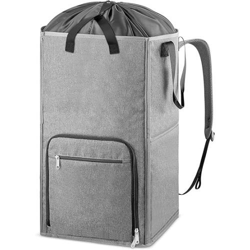 Laundry Backpack Bag, Bukere Extra Large 2 in 1 Laundry Hamper Basket for College Students Dorm Essentials, Adjustable Shoulder Straps, Freestanding Laundry Bag for Apartment, Laundromat, Travel