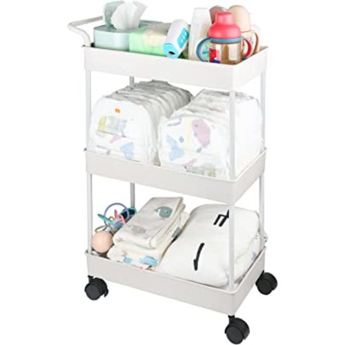 Amazon.com: Volnamal Diaper Caddy Organizer, Movable Diaper Cart Newborn Nursery Essentials Diapers Organizer Cart for Changing Table & Crib, Easy to Assemble, Beige : Baby