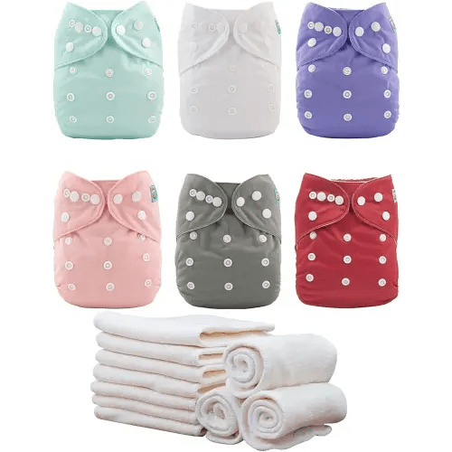 ALVABABY Baby Cloth Diapers/6 Pack with 12 pcs 4-Layer Inserts/Adjustable Washable Reusable 6BM100-MB