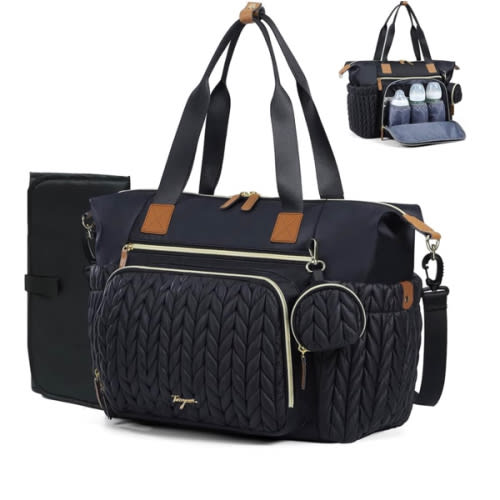 Tonyeee Diaper Bag Tote, Large Diaper Bags Waterproof, Hospital Bag for Labor Delivery, Baby Bag with Pacifier Case, Travel Diaper Tote with Changing Pad, Black
