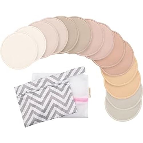 Reusable Nursing Pads for Breastfeeding, 14-Pack - 4-Layers Viscose Derived from Bamboo Nursing Pads, Breastfeeding Pads, Washable Breast Pads, Organic Maternity Pads, Nipple Pads (Neutrals, L 4.8")