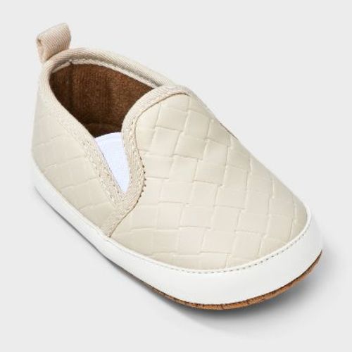Baby Boys' Woven Slip-On - Cat & Jack™ Light Beige 0-3M: Infant Crib Shoes, Soft Sole, Polyester Upper, Slip-On Flats