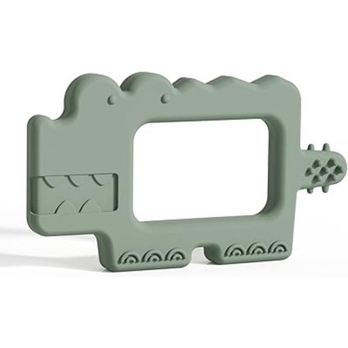 Moonkie Teething Toy, Safe & Easy to Hold BPA Free Silicone Baby Soothing Teethers, Prevent Finger Sucking Teether Toys Best for Babies 0-6 6-12 Months (Crocodile Sage)