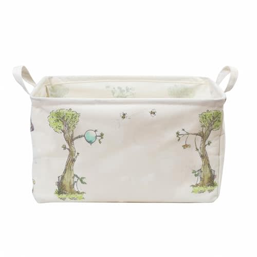 CEMECER Winnie Storage Nursery Basket, Large Square Canvas Laundry Hamper With A Waterproof PE Coating, Foldable, for Kids, Boys and Girls, Bathroom and Bedroom Set, Clothes,Toys Bin(White)