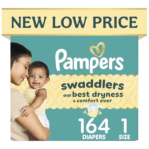 Pampers Swaddlers Diapers, Size 1 (8-14 lbs), 164 Count, Hypoallergenic, Absorbent, Keeps Baby Dry and Comfortable, Skin Safe Disposable Newborn Baby Diaper