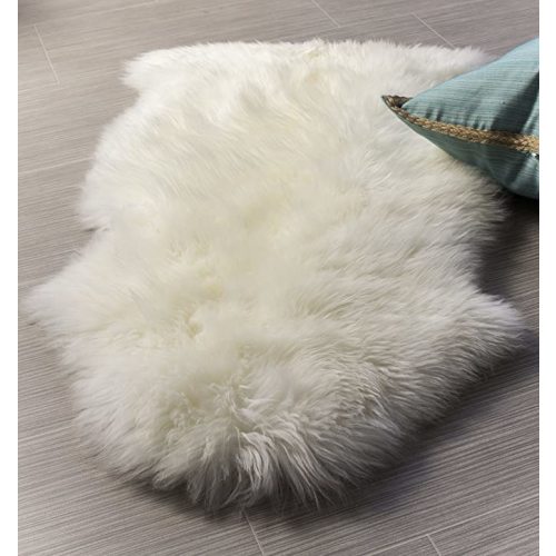 Premium Genuine Fur Sheepskin Rug - Real N.Z. 100% Sheepskin Natural Luxury Fluffy Lambskin Fur Area Rug - Seat Cover for Sofa Chair and Bedroom - 2' W x 3'L - Natural Creamy White Wool
