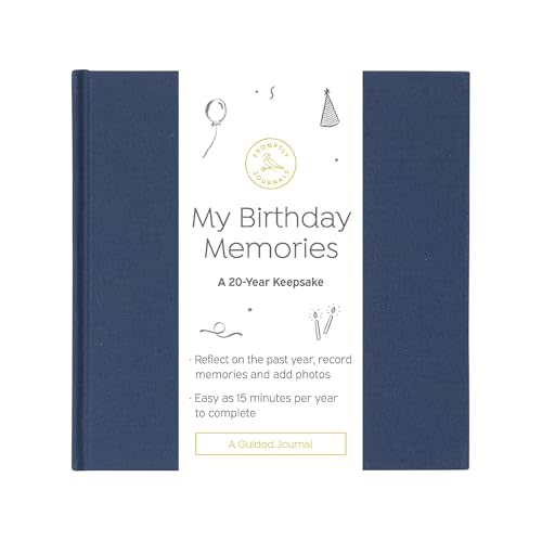 Promptly Journals, My Birthday Memories: A 20-Year Keepsake (Navy, Blue, Linen) | Birthday Memory Journal | Yearly Memory Journal | Birthday Gifts for Adults |