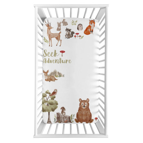 Sweet Jojo Designs Watercolor Woodland Forest Animals Photo Op Fitted Crib Sheet | Wayfair