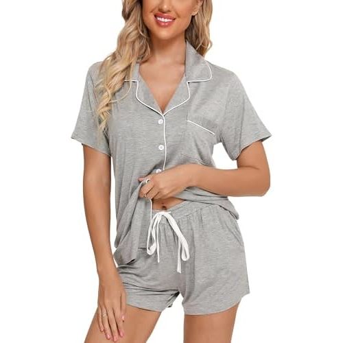 Leikar Womens Button Down Pajama Sets Bride Pajamas Sets Sleepwear Shorts Lounge Set