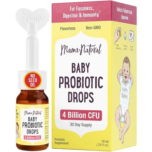 Mama Natural Baby Probiotic Drops | Pediatrician-Approved Infant Probiotic Colic Drops – Infant Gas, Constipation, Fussiness & Immune Support Supplement – 10 Strains & 4 Billion CFU with MCT Oil