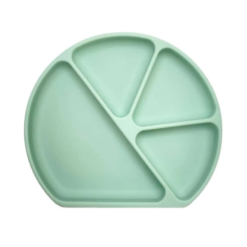 Silicone Divided Suction Plate with Cover – 4 Sections – Sage - otterlove by Platinum Pure | Premium Platinum Silicone Products for Babies & Toddlers