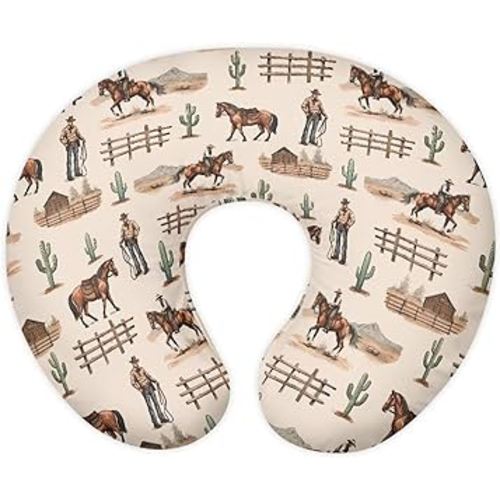 Cow Boy Nursing Pillow Cover for Baby Boys Breastfeeding Pillow Slipcover with Hidden Zipper Nursing Pillow Case for Newborn Girls Horse Breast Feeding Pillowcases Stain Resistant Beige