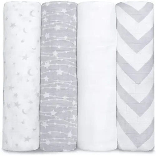 Comfy Cubs Muslin Swaddle Blankets Neutral Receiving Blanket Swaddling, Wrap for Boys and Girls, Baby Essentials, Registry & Gift (Grey)