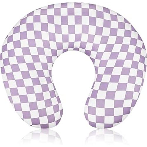 DILIMI Nursing Pillow Cover, Stretchy Removable Case for Breastfeeding Pillows, Ultra Soft Comfortable Slipcover for Baby Girl and Boy, Purple Checkered
