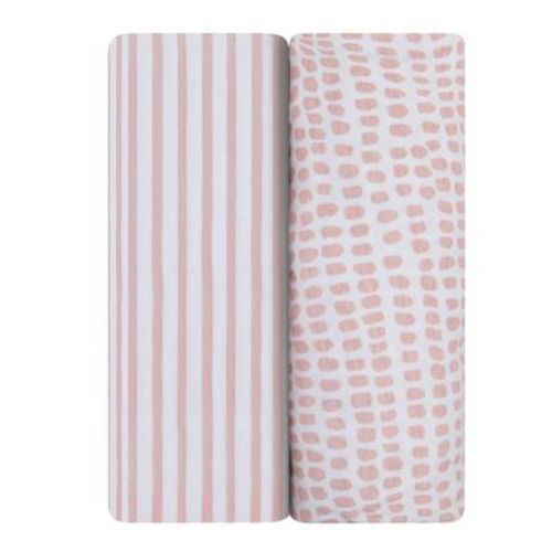 Ely's & Co. Baby Waterproof Changing Pad Cover - Cradle Sheet 100% Combed Jersey Cotton Mauve Pink Stripes & Splash 2 Pack