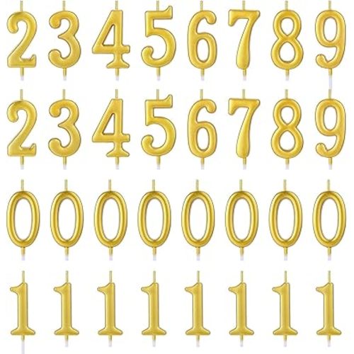 32 Pieces Number Birthday Candles Gold Cake Candles Number 0-9 Cake Decoration for Birthday Ten-Year Milestone Anniversary Wedding Party Celebration (Gold)