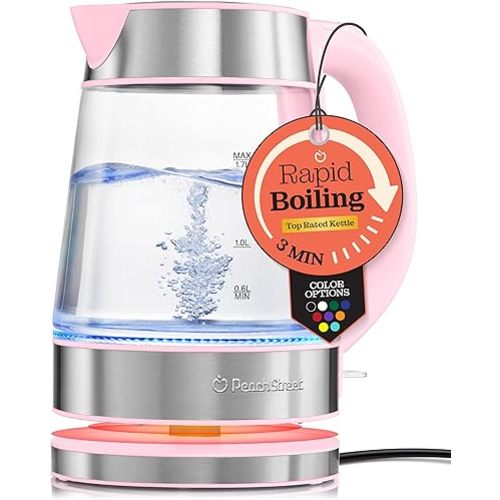 Speed-Boil Electric Kettle - 1.7L Water Boiler 1500W, Coffee & Tea Kettle Borosilicate Glass, Easy Clean Wide Opening, Auto Shut-Off, Cool Touch Handle, LED Light. 360° Rotation, Boil Dry Protection