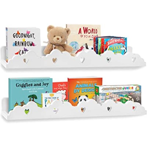 22inch White Cloud Shelves, Wall Mounted Floating Shelves, Cloud Nursery Decor Home Decor Book Shelf & Organizer for Nursery or Kids Room (Set of 2)