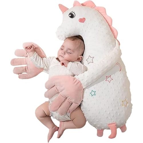 Plush Animal Soother Toys, Stuffed Dinosaur and Unicorn Dolls for Boys and Girls, Portable Travel Soothing Companion (Pink)