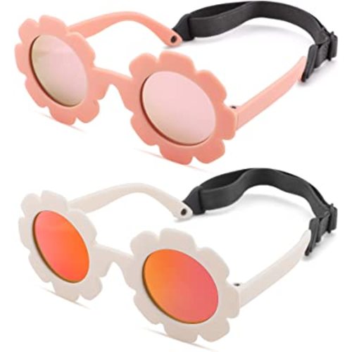 NULOOQ Polarized Baby Sunglasses with Strap – Flexible Flower Shaped Sunglasses for Toddler & Infant Age 0-24 Months
