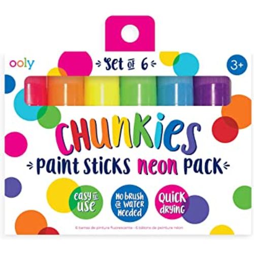 Ooly, Chunkies, Paint Sticks, Quick Drying, Set of 6 - Neon Set, Twistable Paint Stick Crayon Set for Kids and Adults, Great for Any Project Including Posters, Cards, Scrapbooking, and Journaling