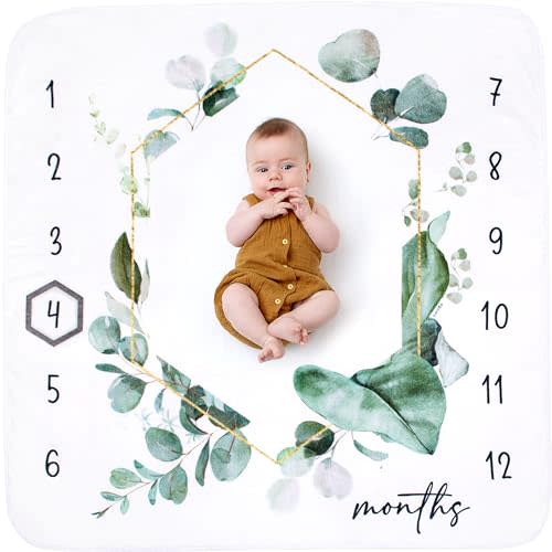 Baby Monthly Milestone Blanket for Baby Boy or Girl - Extra Cosy 46”x46” - Perfect Monthly Photo Prop to Capture Newborn to 12 Month Growth - Unisex
