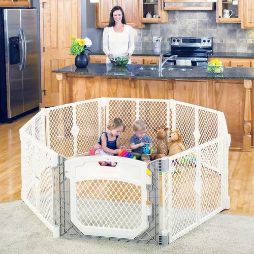Ivory: Toddleroo by North States - Superyard Ultimate Play Yard: Freestanding 8 Panel Baby Playpen with Door - Indoor or Outdoor Use - Made in USA - Encloses Up to 34.4 Square Feet - 26 Inches Tall - Ivory