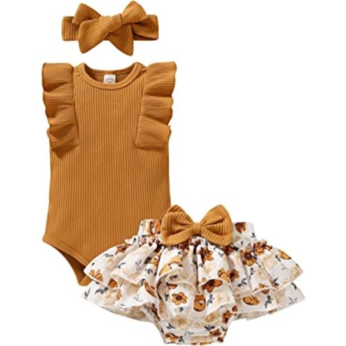 Tiny Cutey Baby Girl Clothes Infant Summer Outfits Set Ruffle Sleeve Romper and Floral Shorts with Headband