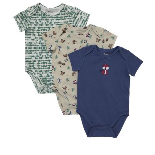 Hanes Pure Comfort Baby Short Sleeve Bodysuits, Organic Cotton, Boys & Girls, 3-Pack Mushroom Beige 24MTH