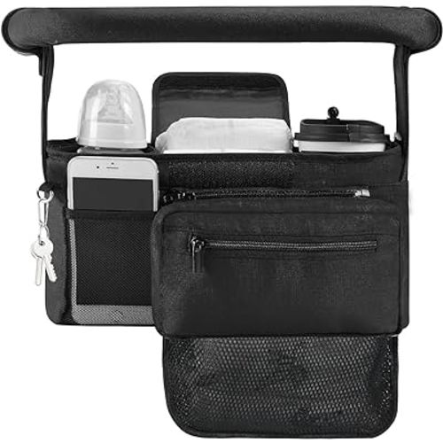 Momcozy Stroller Organizer, with 2 Non-Slip Stickers and 2 Large Capacity and Detachable Mesh Bags, Fits All Strollers Like Britax, Uppababy, Baby Jogger Stroller
