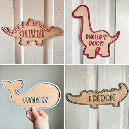 Personalized Wooden Dinosaur Name Door Sign – Custom Kids Bedroom Name Letter Sign – Nursery Dinosaur Decor – Unique Gift for Boys or Dinosaur Lover – Custom Wooden Dinosaur Decoration