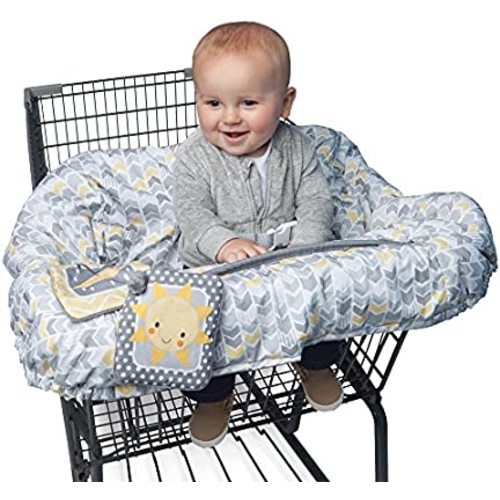 Boppy Shopping Cart and High Chair Cover | Sunshine Gray and Yellow Chevron with Sun Book Toy | 2-Point Safety Belt | Wipeable, Machine Washable | 6-48 months