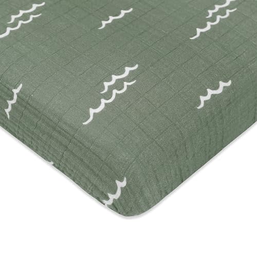 Babyletto 100% Organic Cotton Mini Crib Sheet, GOTS-Certified, Fitted 360°, Ultra-Soft and Breathable Muslin - Ocean Waves