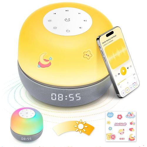 White Noise Sound Machine with Sunrise Alarm & App Control – Baby Sound Machine with 360 RGB Night Light, Sleep Soother for Adults & Kids, Baby Essentials for Newborns