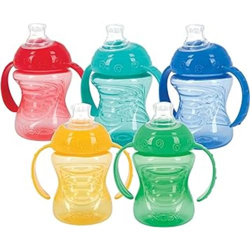 Nuby Two-Handle No-Spill Super Spout Grip N' Sip Cup, 8 Ounce, Single pack of 1 Cup, Colors May Vary