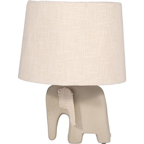 Sagebrook Home Elephant Table Lamp with Ivory Fabric Shade – Handmade Ecomix Pottery Base – Modern Animal Accent Lamp for Bedroom, Living Room, Office, or Nursery, 18 Inches