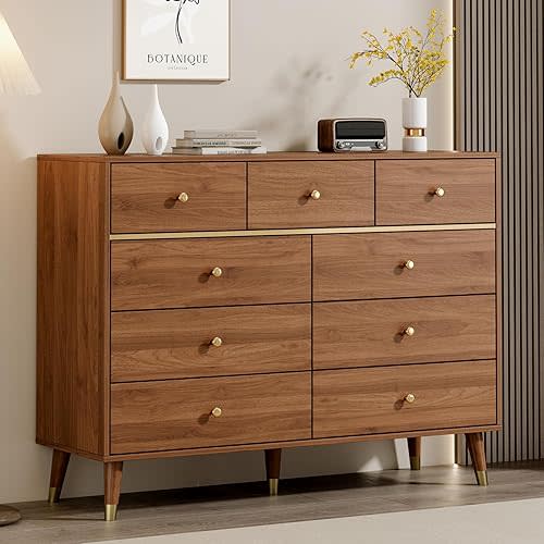 Modern Chest of Drawers with 6 Drawers,Deep Drawers,Clothes Organizer,Large Storage Cabinet for Living Room, Bedroom,Hallway,with Anti-Tipping Device,Brown