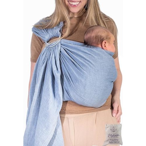 Ring Sling Baby Carrier 100% Cotton Muslin Front and Chest Newborn to Toddler Carrier and Baby Sling (Dark Blue)